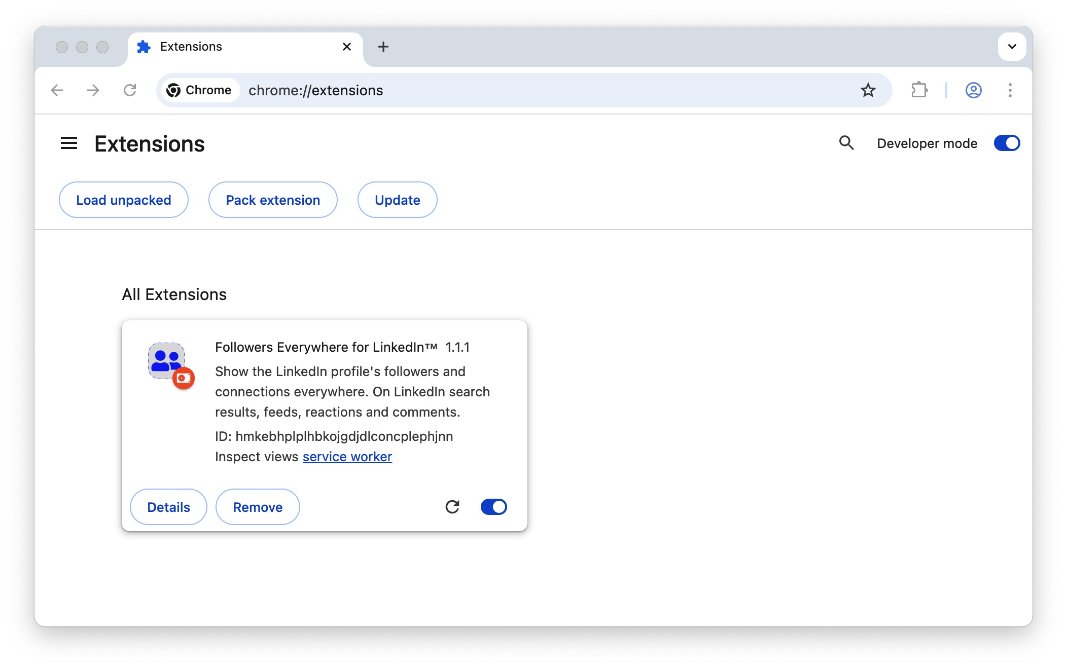 LinkedIn Follower Insights chrome extension install done