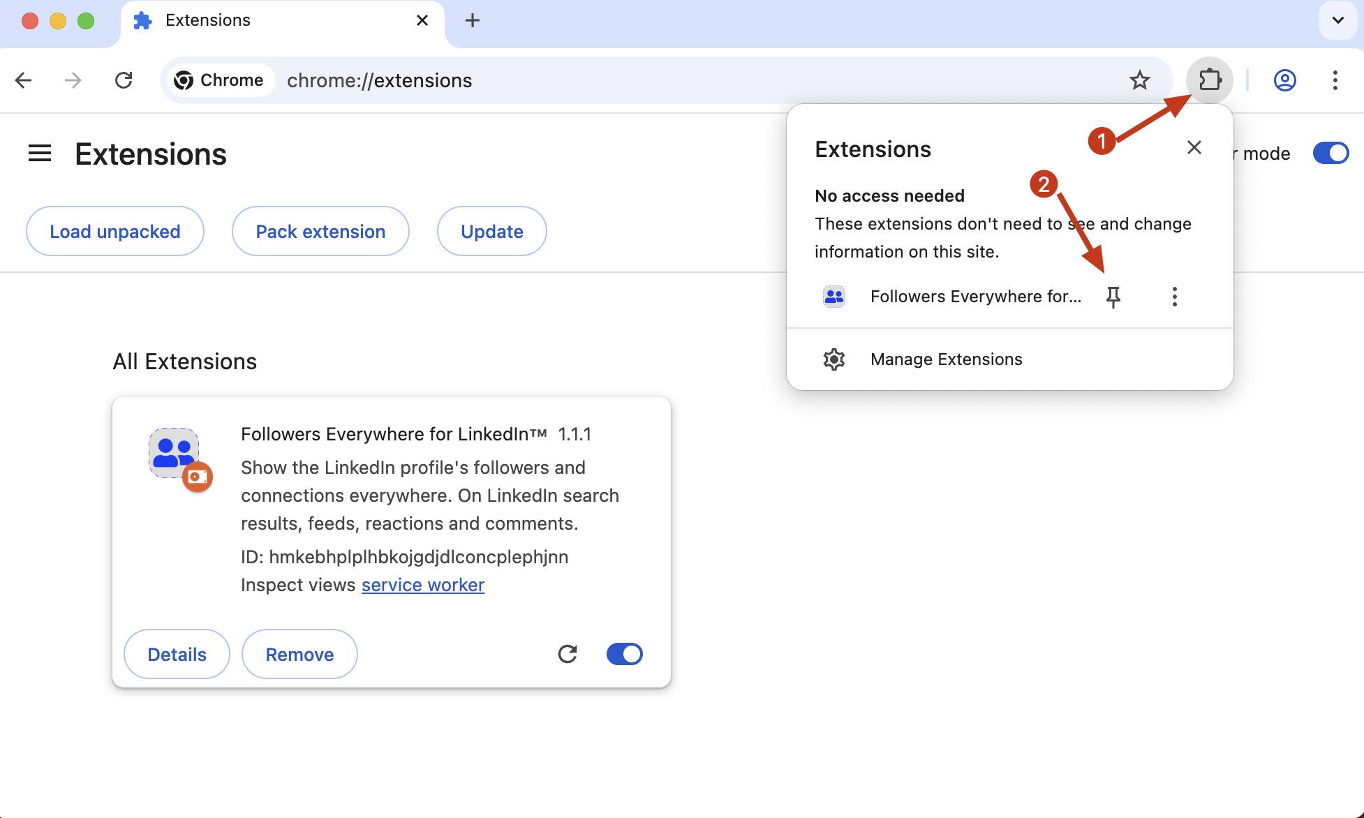 LinkedIn Follower Insights chrome extension install pin